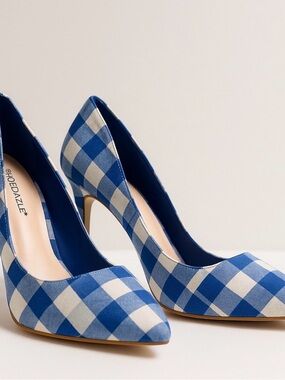 EUC Shoe Dazzle Elizabeth Blue Gingham Pumps  SZ-7